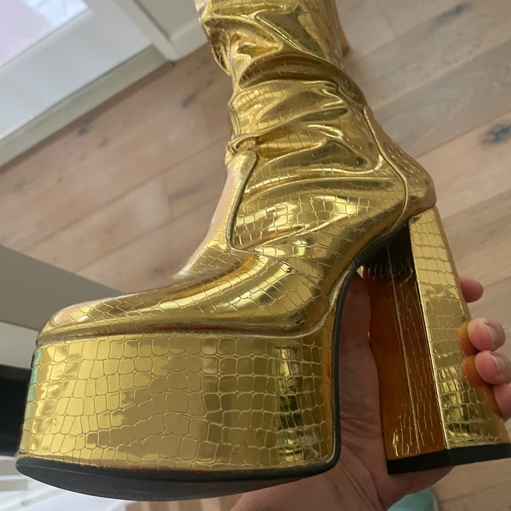 Gold Platform Heel Boots size 10
